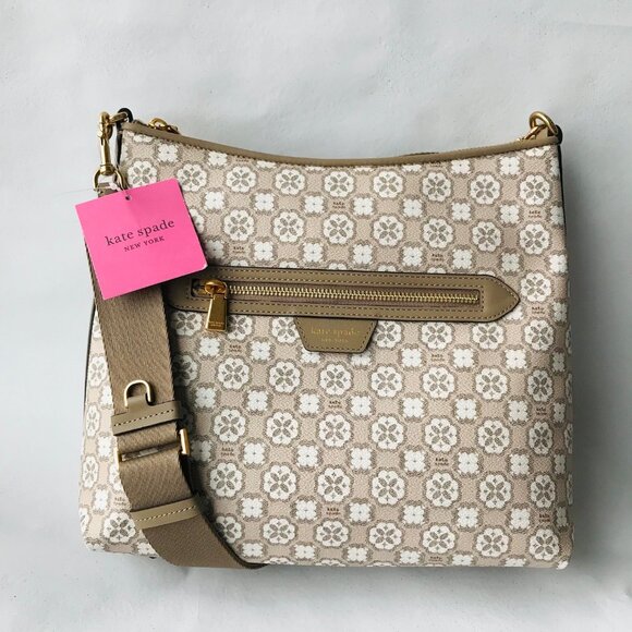 Kate Spade SPADE Flower Monogram  Medium Crossbody Natural  W Original Dust Bag - Picture 1 of 14